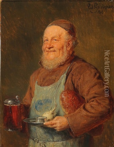 Smiling Monk With A Light Meal Oil Painting - Eduard von Gruetzner