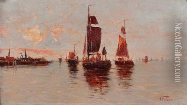 Fischerboote Beiabendstimmung Oil Painting - Georg Fischof