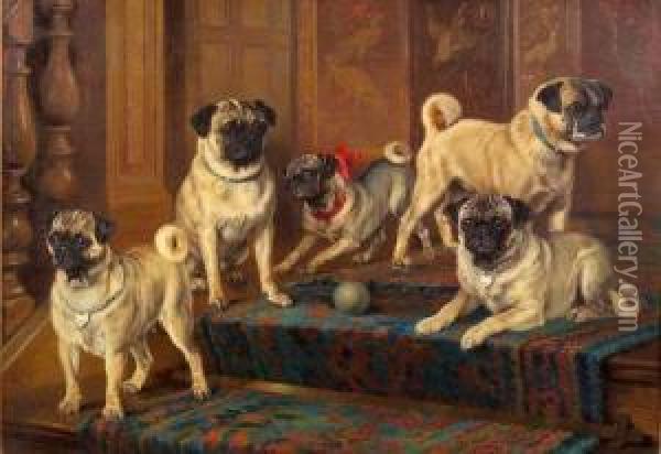 The Swarland Pugs Oil Painting - John Wilson Hepple