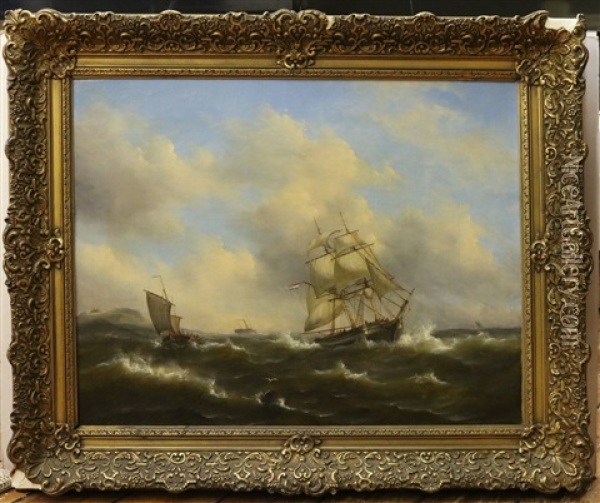 Tweemaster Onder Nederlandse Vlag Op Woelige Zee Oil Painting - Govert Van Emmerik