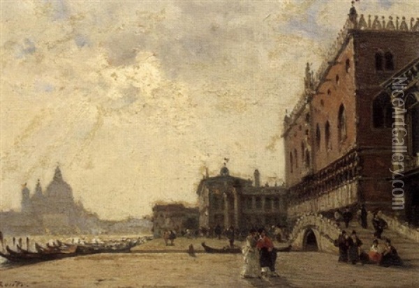Elegantes A Venise Oil Painting - Amedee Rosier