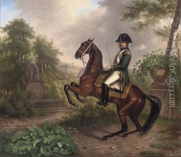 Napolean On Horseback In An Italianate Landscape Oil Painting - Carle Vernet