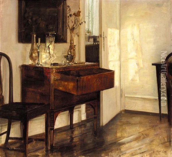Sollys I Stuen (sunlit Interior) Oil Painting - Carl Vilhelm Holsoe