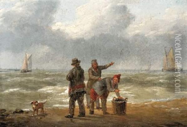 Drie Vissers Op Het Strand Oil Painting - Louis Verboeckhoven