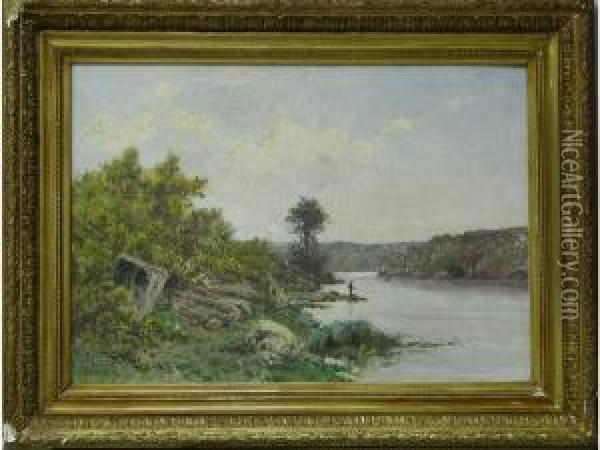 Pecheur A La Ligne Au Bord De Lariviere Oil Painting - Charles Clair