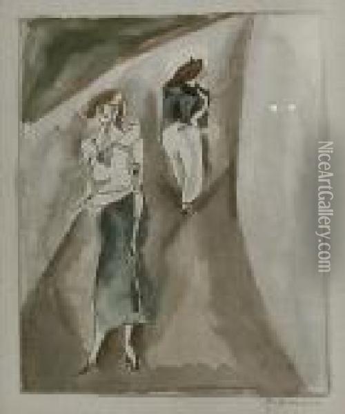 Ink And Gouache Sketch - Oil Painting - Jules Pascin