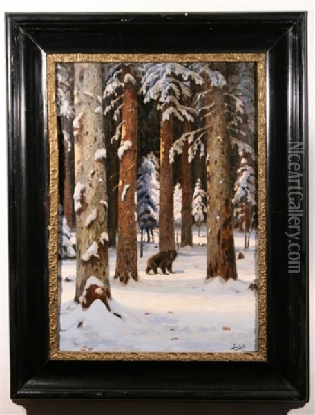 Bear In The Wintry Forest Oil Painting - Jakov Ivanovich Brovar