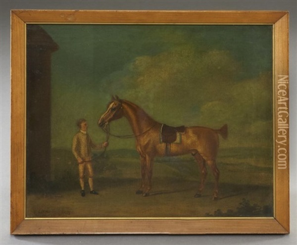 Groom Holding A Saddled Chestnut Horse Oil Painting - Francis Sartorius the Elder
