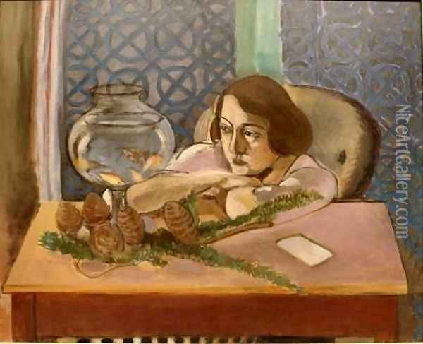 Woman Before An Aquarium Oil Painting - Henri Matisse