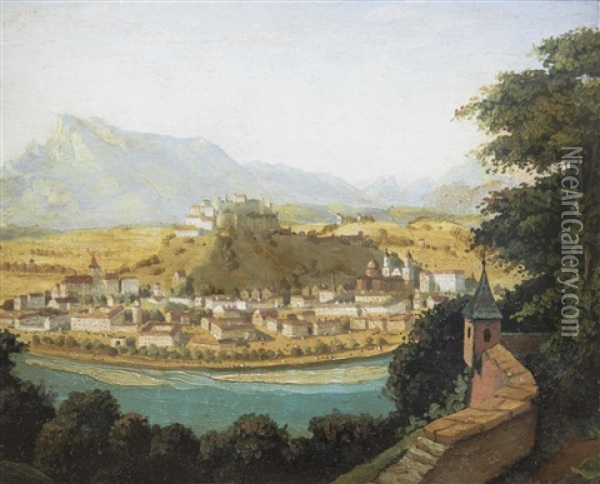 Salzburg Mit Festung Und Untersberg, Vom Kapuzinerberg Gesehen Oil Painting - Hubert Sattler