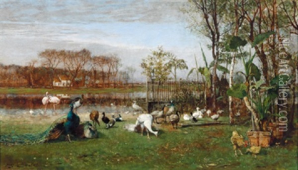 Geflugel In Parklandschaft Oil Painting - Hugo Charlemont