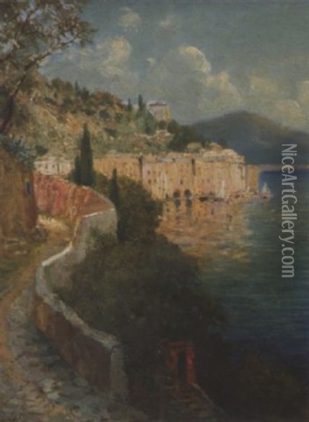 Uferweg Bei Portofino Oil Painting - Oskar Leu