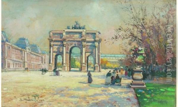 Le Louvre Oil Painting - Eugene Galien-Laloue