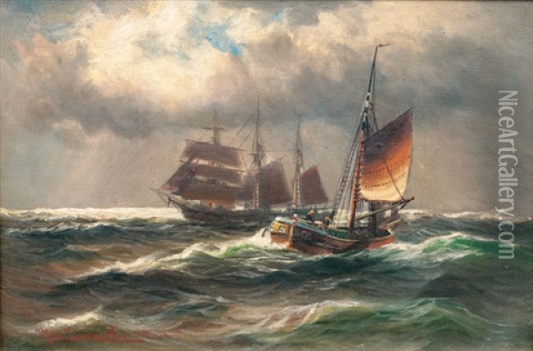 Two Sailing Ships Oil Painting - Alfred Serenius Jensen