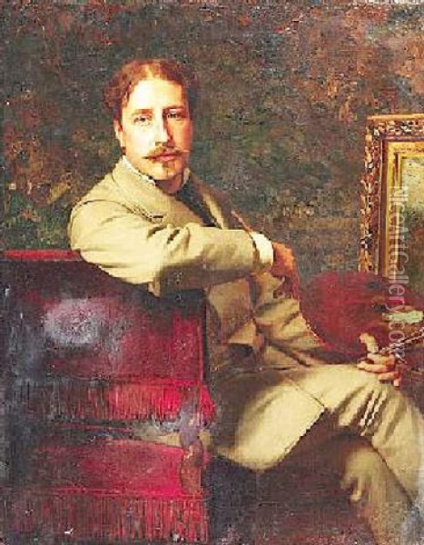 Portrat Des Malers Max Volkhart Oil Painting - Julius Amatus Roeting