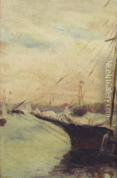 Harbor Scene Oil Painting - Frank Walter Taylor