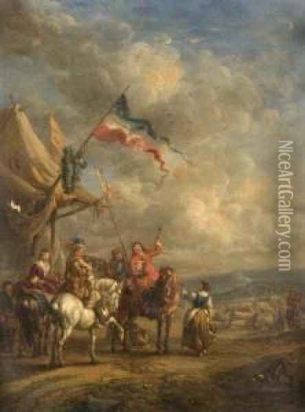 Halte De Cavaliers Oil Painting - Philippe Wouverman