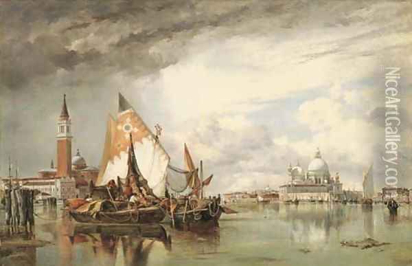 San Giorgio Maggiore and the Salute, Venice, with Fishing Craft of Chioggia and the Lagune Oil Painting - Edward William Cooke