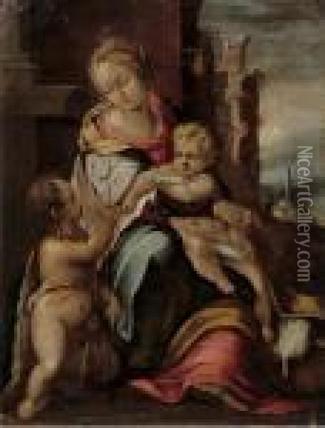 Madonna Col Bambino E San Giovannino Oil Painting - Federico Fiori Barocci