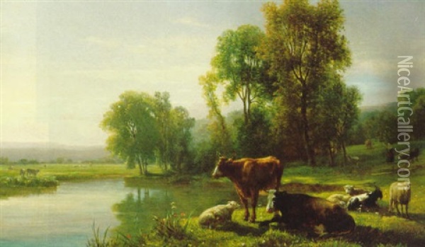 Baumfaller Am Gebirgsseeufer Oil Painting - Josef Holzer