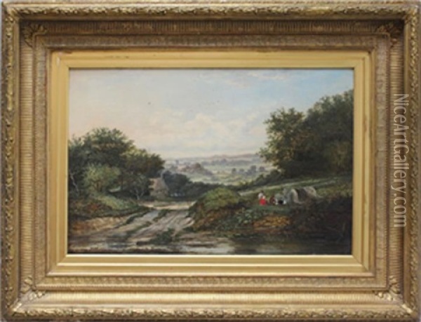 Weite, Englische Landschaft Mit An Lagerfeuer Rastendem Bauern Oil Painting - Walter Heath Williams