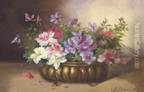 Summer Blooms In An Urn Oil Painting - Adolphe Louis (Napolean) Castex-Degrange