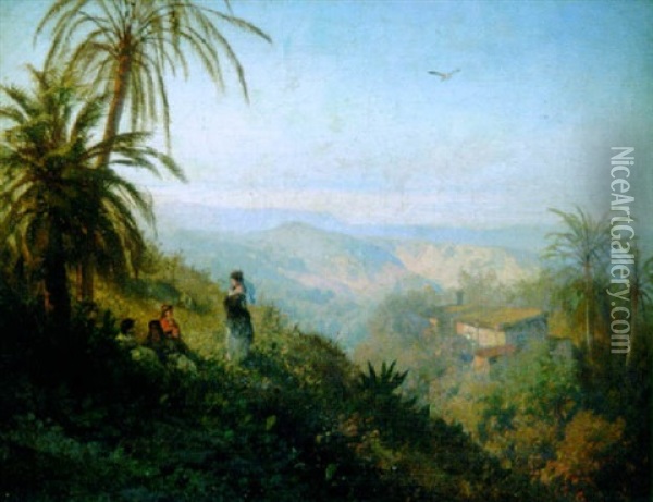 Women In A Tropical Setting Oil Painting - Hermann Herzog