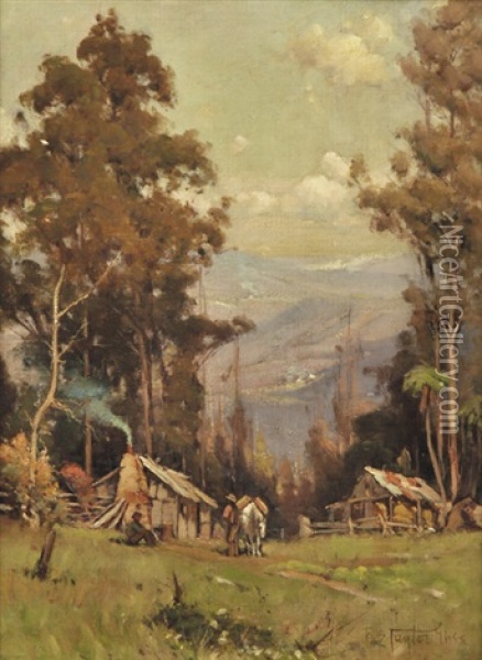 The Pioneers Cottage Oil Painting - Robert Eagar Taylor-Ghee
