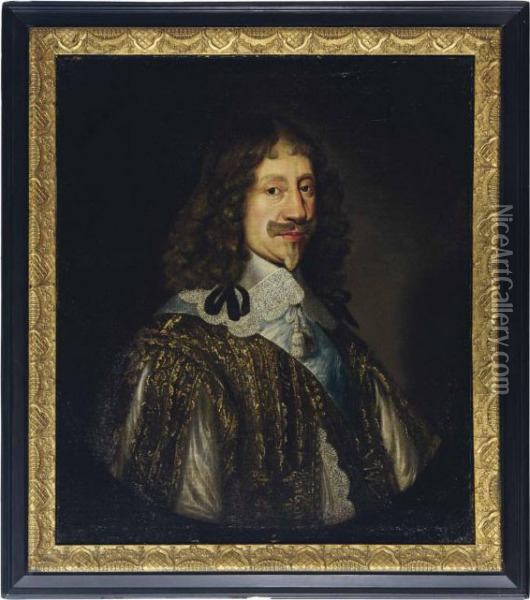 Portrait Of A Gentleman, In A Painted Oval Oil Painting - Sir Godfrey Kneller