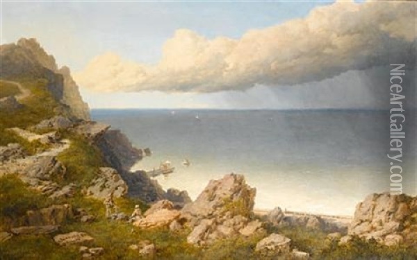 Pen Maen Mawr, Anglesey In The Distance Oil Painting - Edmund John Niemann
