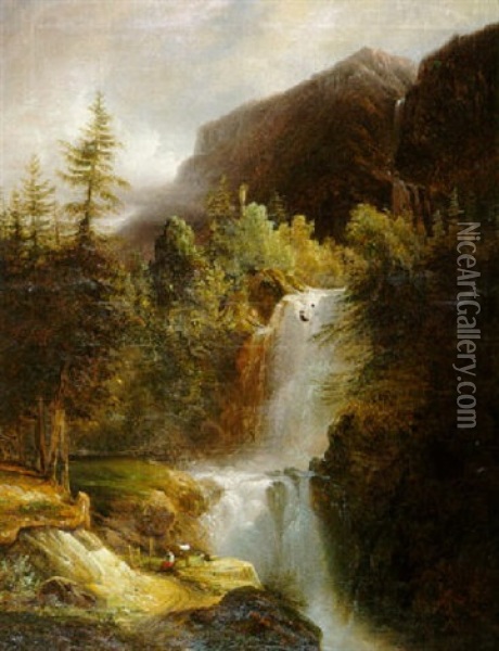 Paysage A La Cascade Oil Painting - Francois Diday