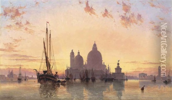 Sunset Behind Santa Maria Della Salute, Venice Oil Painting - Edward William Cooke