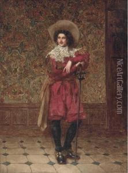 The Cavalier Oil Painting - Adolphe-Alexandre Lesrel