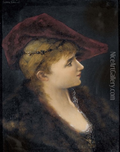 Portrat Einer Jungen Dame Mit Rotem Hut Oil Painting - Leon Lucien Goupil