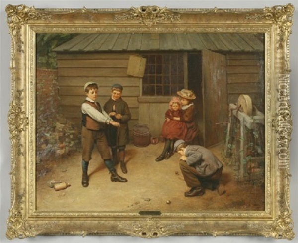 Children Playing Oil Painting - Harry Brooker