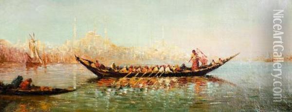 Prunkbarke Vor Konstantinopel. Oil Painting - Felix Ziem