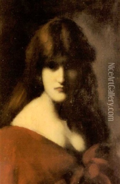 Lady In A Red Dress Oil Painting - Jean Jacques Henner