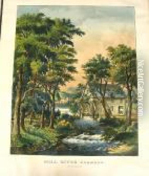 Mill River Scenery Oil Painting - Currier & Ives Publishers