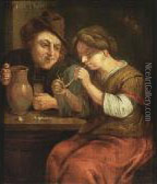 Peasants Drinking In An Inn Oil Painting - Adriaen Brouwer