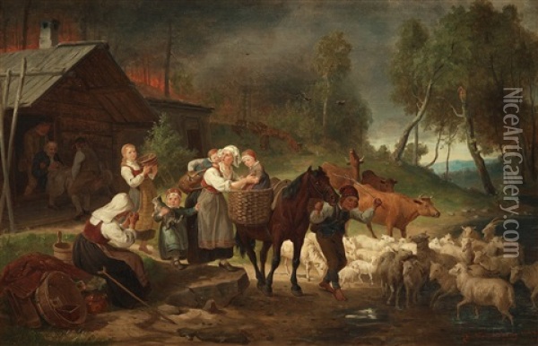 The Fire Oil Painting - Bengt Nordenberg