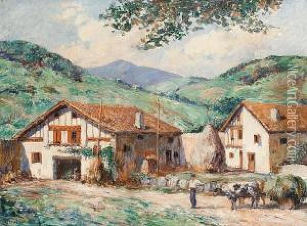 A French Farmstead Oil Painting - Louis Floutier