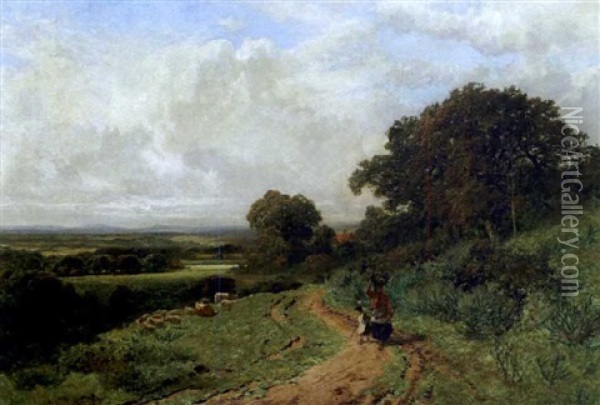 Woman And Child On Route To Market Oil Painting - James Peel