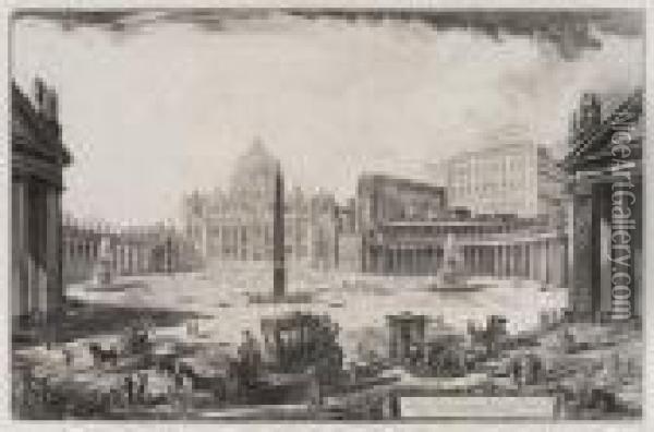 Veduta Della Gran Piazza E Basilica Di S. Pietro Oil Painting - Giovanni Battista Piranesi