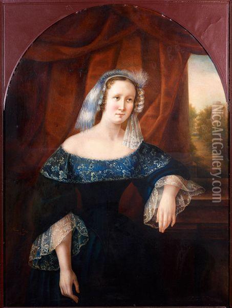 Portrait D'une Jeune Femme Portant Une Robe Et Une Coiffe Oil Painting - Laure Blot