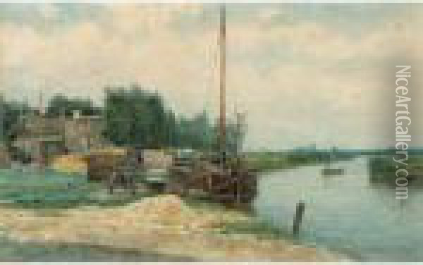 Moored Boats On The Eem, Baarn Oil Painting - Johan Conrad Greive