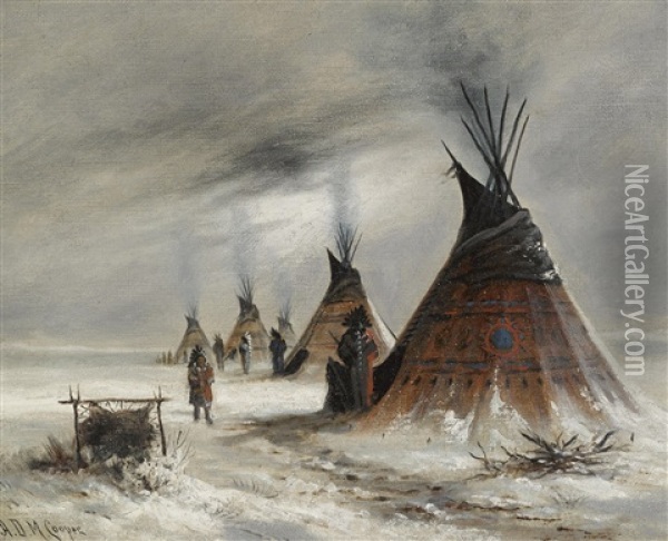 Sioux Indian Camp In Winter Oil Painting - Astley David Middleton Cooper