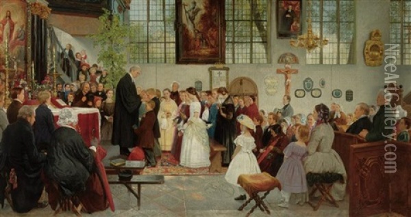 The Confirmation Class Oil Painting - Wilhelm August Stryowski