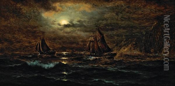 The Capture Of The Smuggler Cornwall Oil Painting - Nels Hagerup