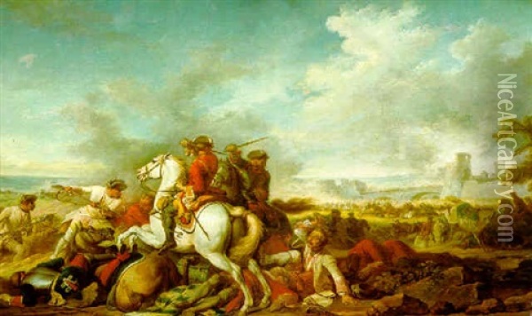 Franzosische Infanterie Attakiert Englische Oder Hannoversche Reiterei Oil Painting - Francesco Giuseppe Casanova
