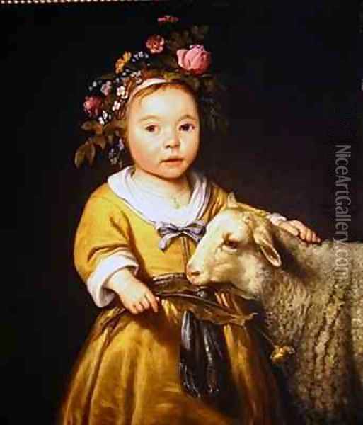 Portrait of a girl with a lamb Oil Painting - Aelbert Cuyp